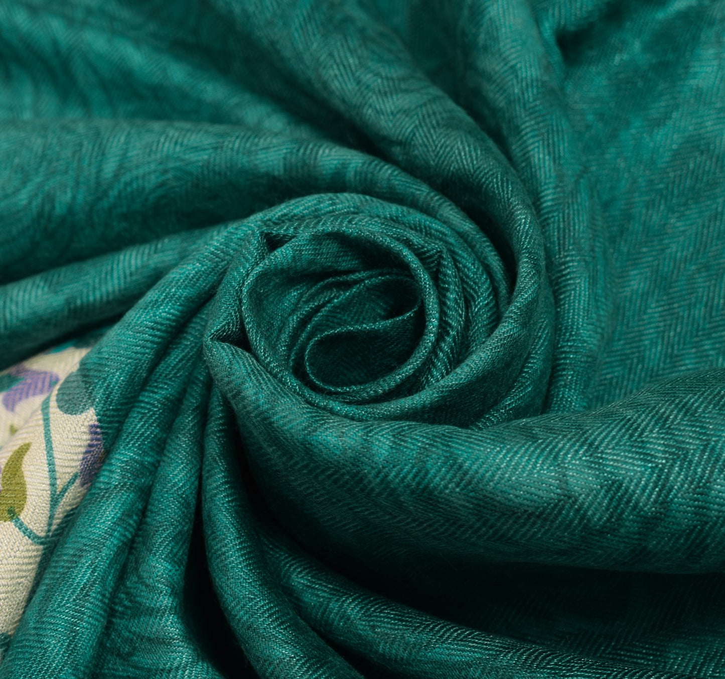 Sushila Vintage Teal Green Dupatta Pure Woolen Floral Printed Soft Long Stole