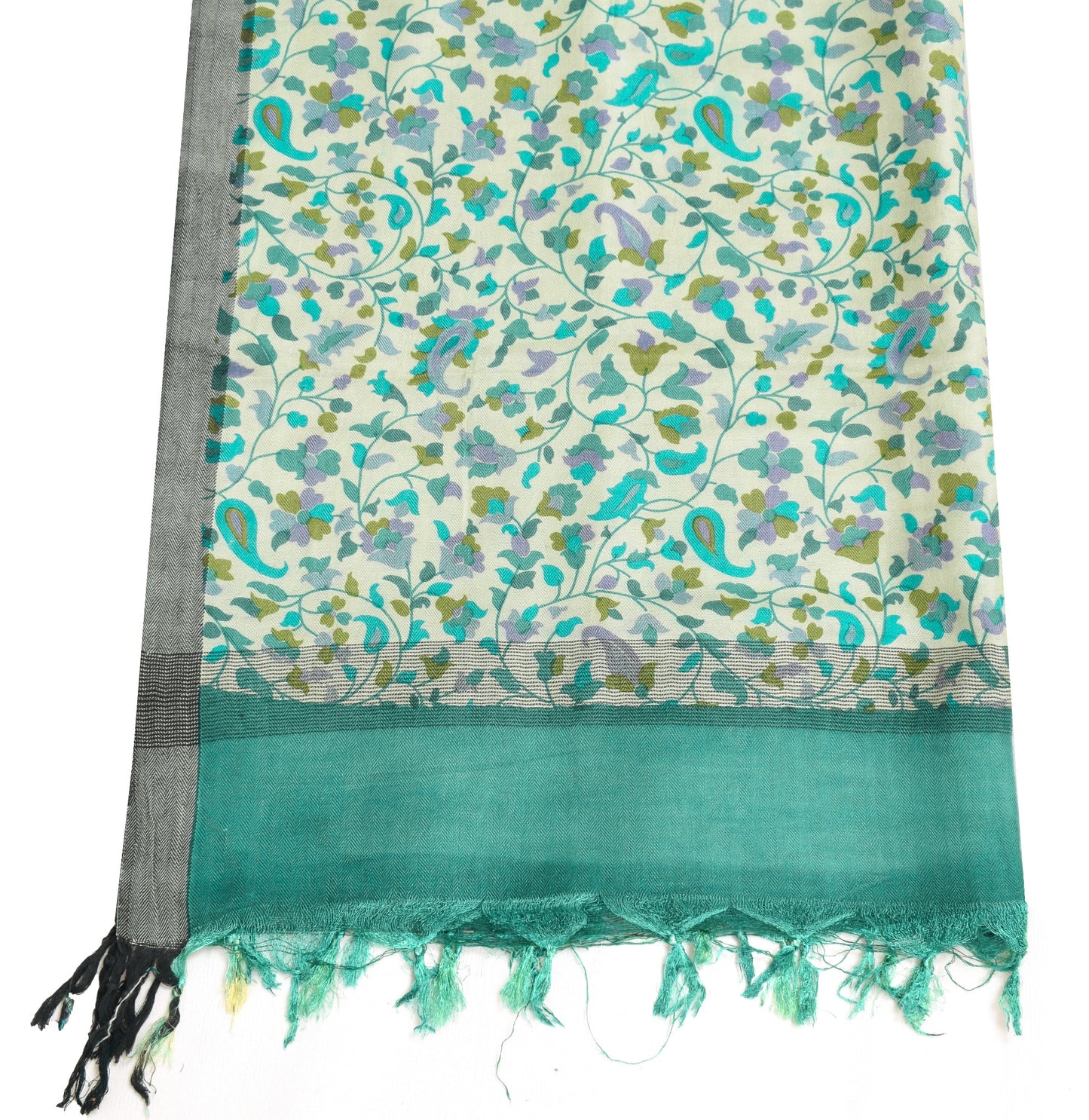 Sushila Vintage Teal Green Dupatta Pure Woolen Floral Printed Soft Long Stole