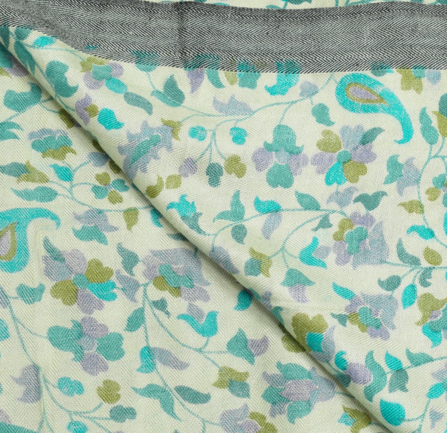 Sushila Vintage Teal Green Dupatta Pure Woolen Floral Printed Soft Long Stole