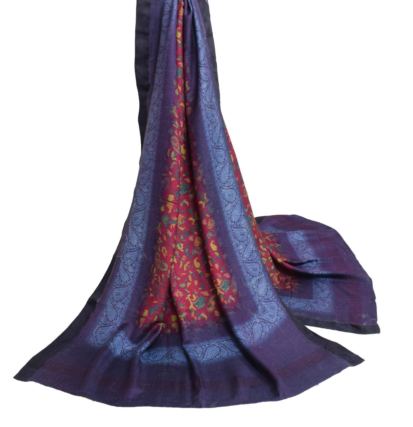 Sushila Vintage Dark Magenta Dupatta Soft Pure Woolen Printed Paisley Long Stole