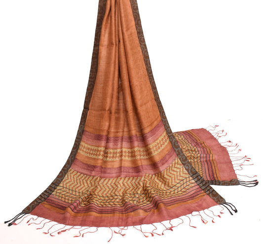 Sushila Vintage Brown Dupatta 100% Pure Woolen Printed & Woven Soft Long Stole