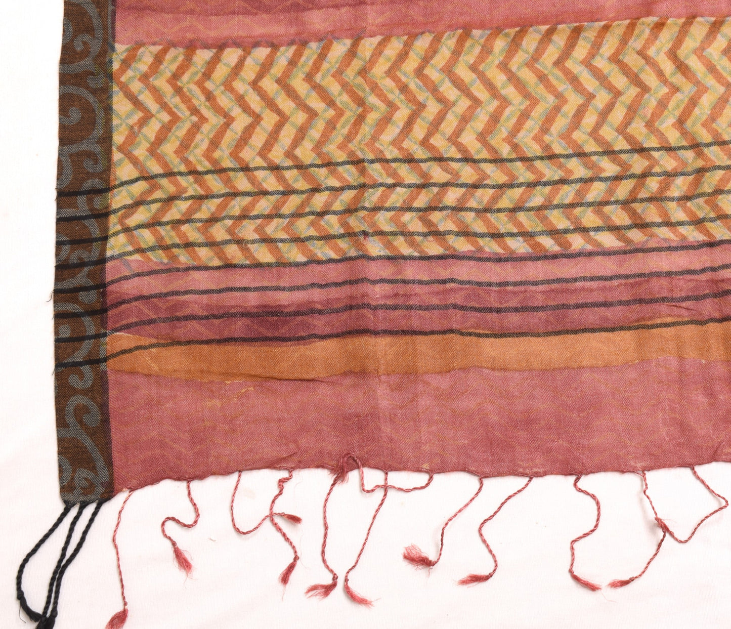 Sushila Vintage Brown Dupatta 100% Pure Woolen Printed & Woven Soft Long Stole