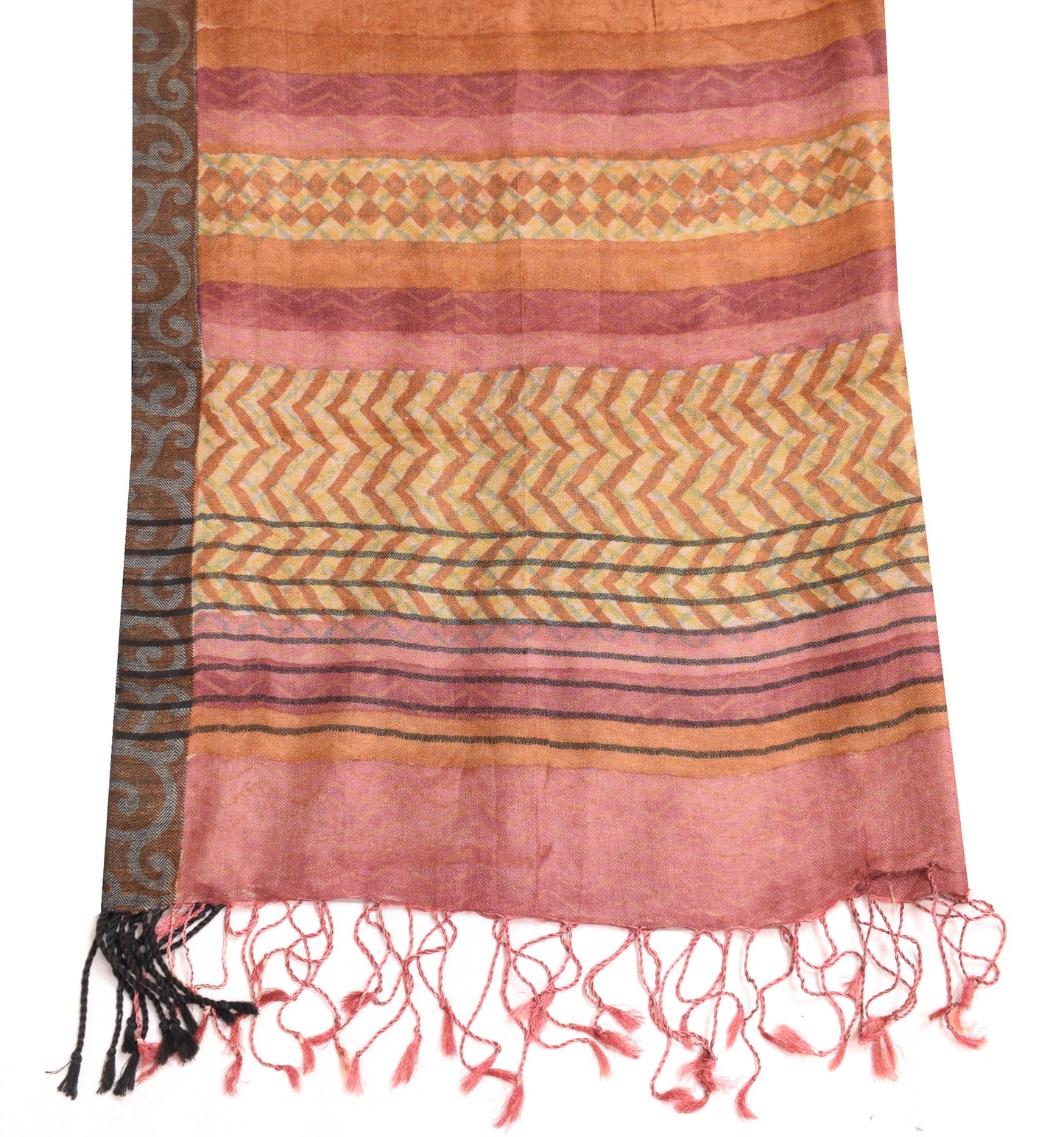 Sushila Vintage Brown Dupatta 100% Pure Woolen Printed & Woven Soft Long Stole