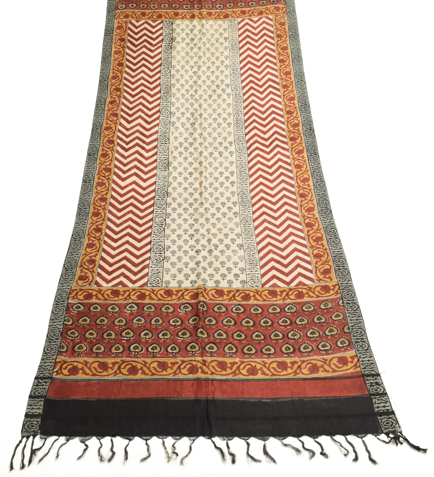 Sushila Vintage Cream Pure Woolen Dupatta Hand Block Printed Soft Long Stole