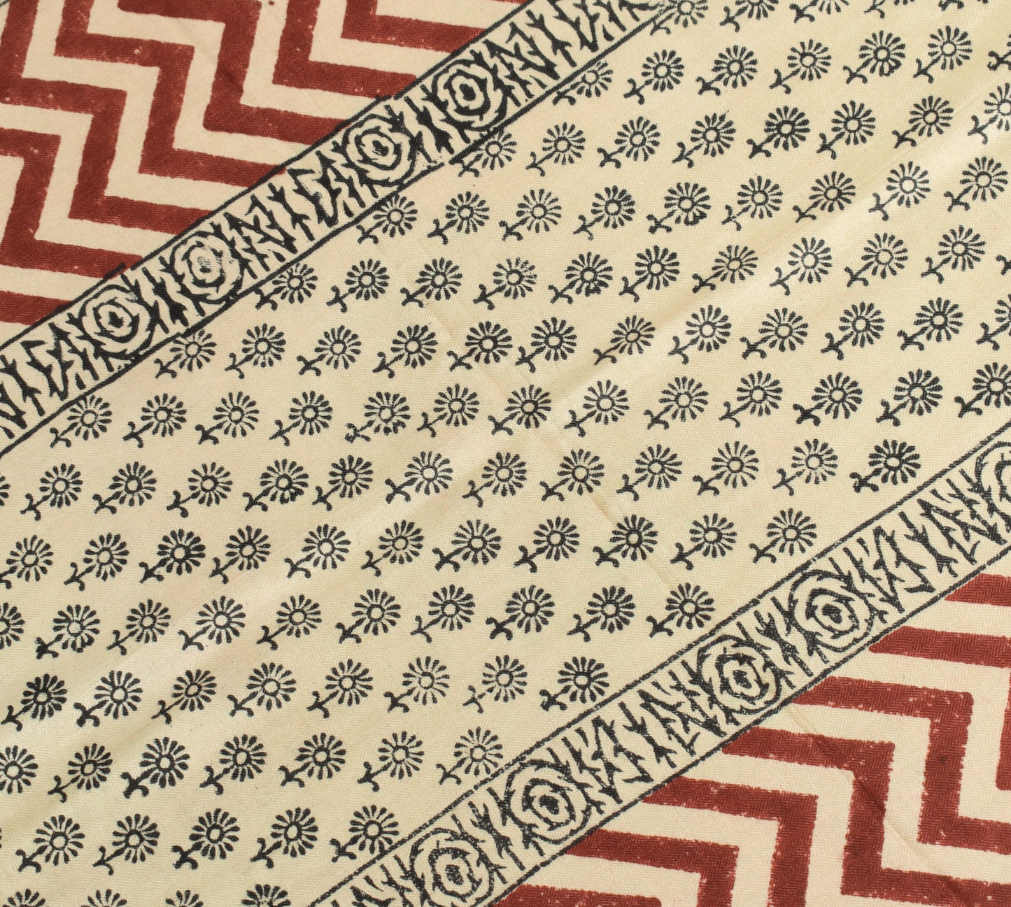 Sushila Vintage Cream Pure Woolen Dupatta Hand Block Printed Soft Long Stole