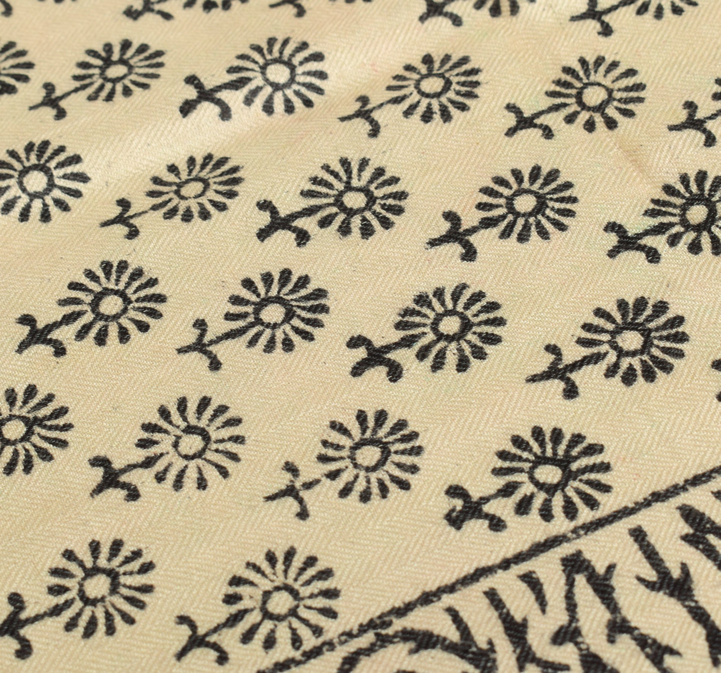 Sushila Vintage Cream Pure Woolen Dupatta Hand Block Printed Soft Long Stole