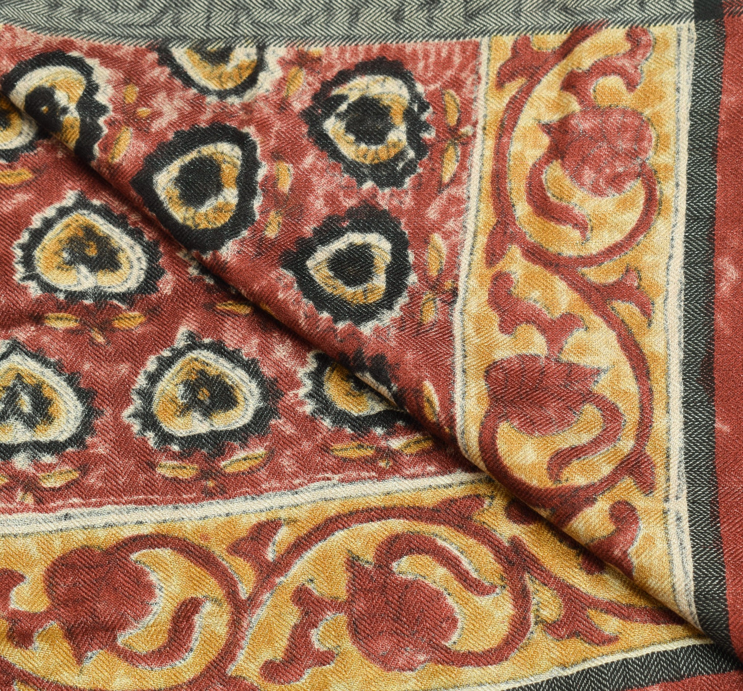 Sushila Vintage Cream Pure Woolen Dupatta Hand Block Printed Soft Long Stole