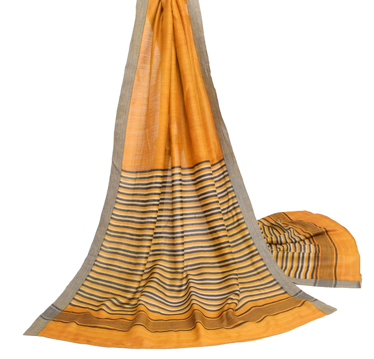 Sushila Vintage Mustard Dupatta 100% Pure Woolen Stripes Printed Soft Long Stole