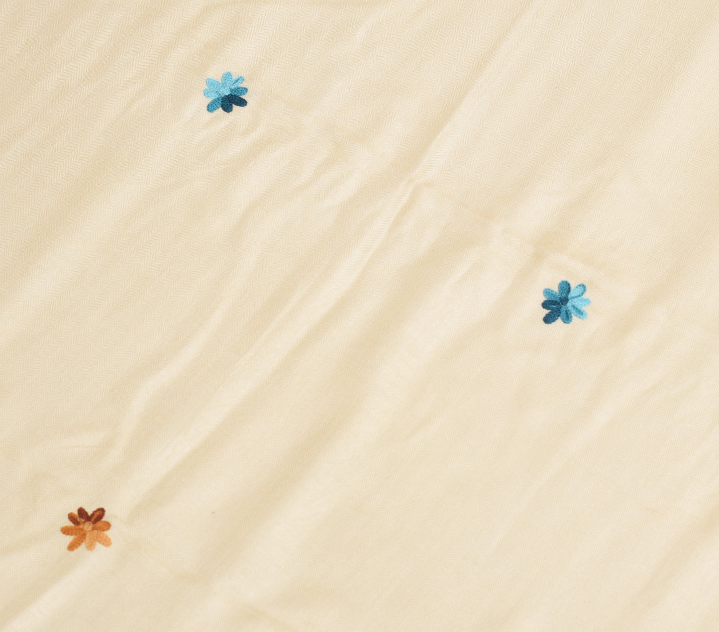 Sushila Vintage Cream Dupatta Pure Woolen Kashmiri Embroidered Long Stole Shwal