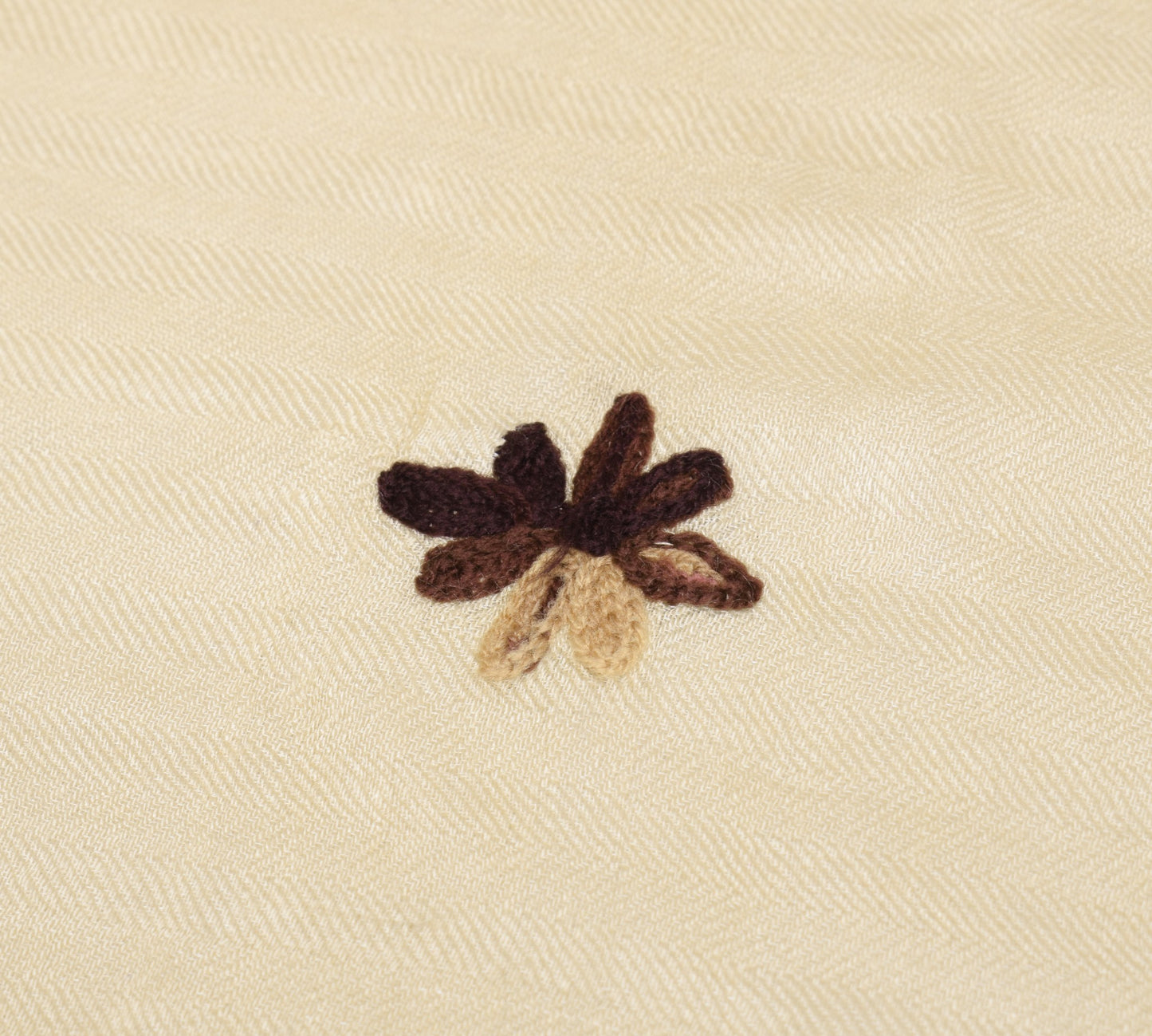 Sushila Vintage Cream Dupatta Pure Woolen Kashmiri Embroidered Long Stole Shwal