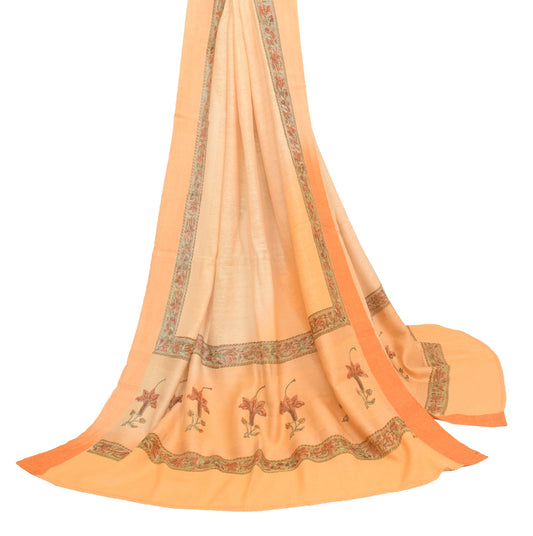 Sushila Vintage Peach Dupatta Pure Khadi Silk Hand Block Printed Long Stole Wrap