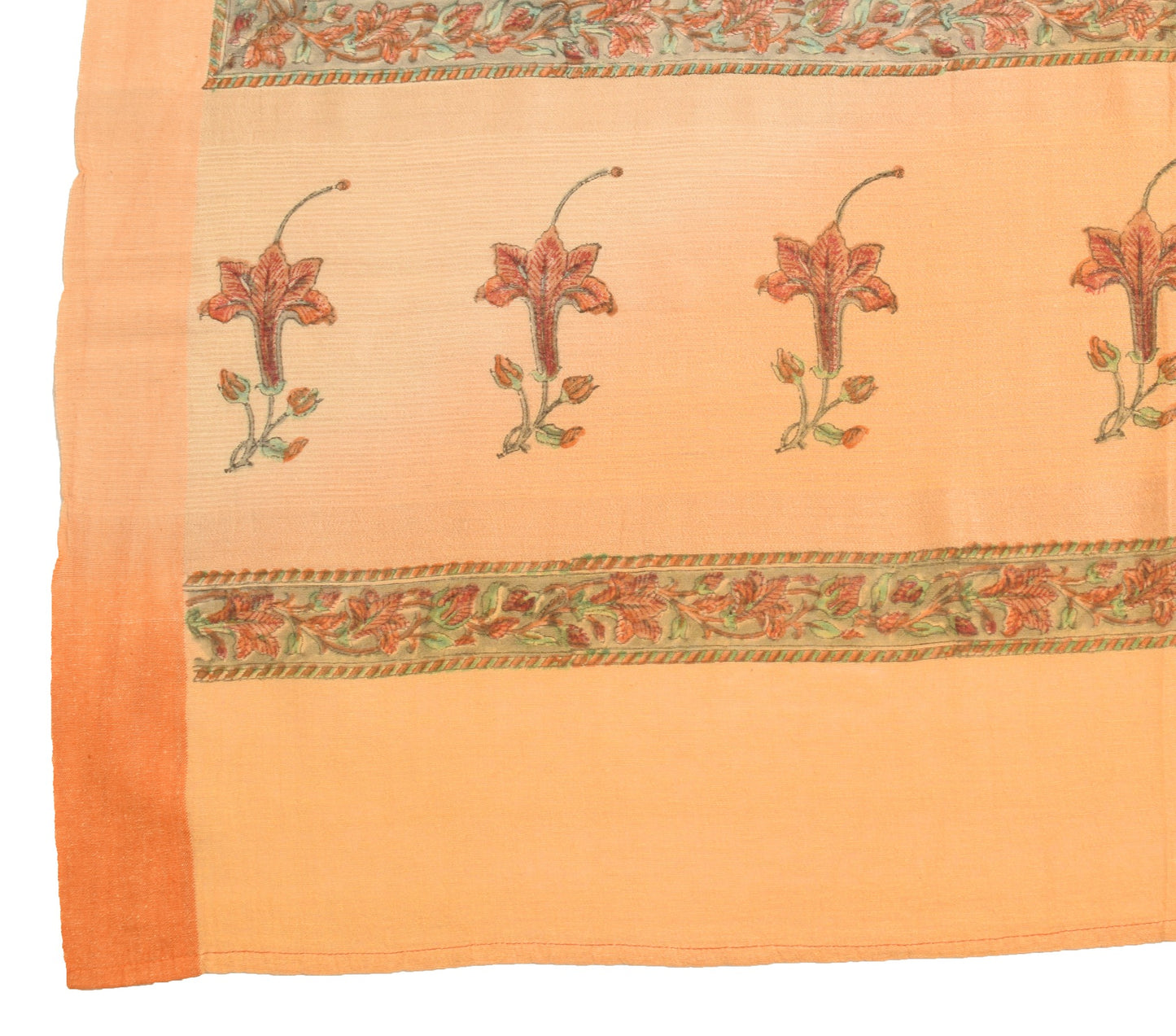 Sushila Vintage Peach Dupatta Pure Khadi Silk Hand Block Printed Long Stole Wrap