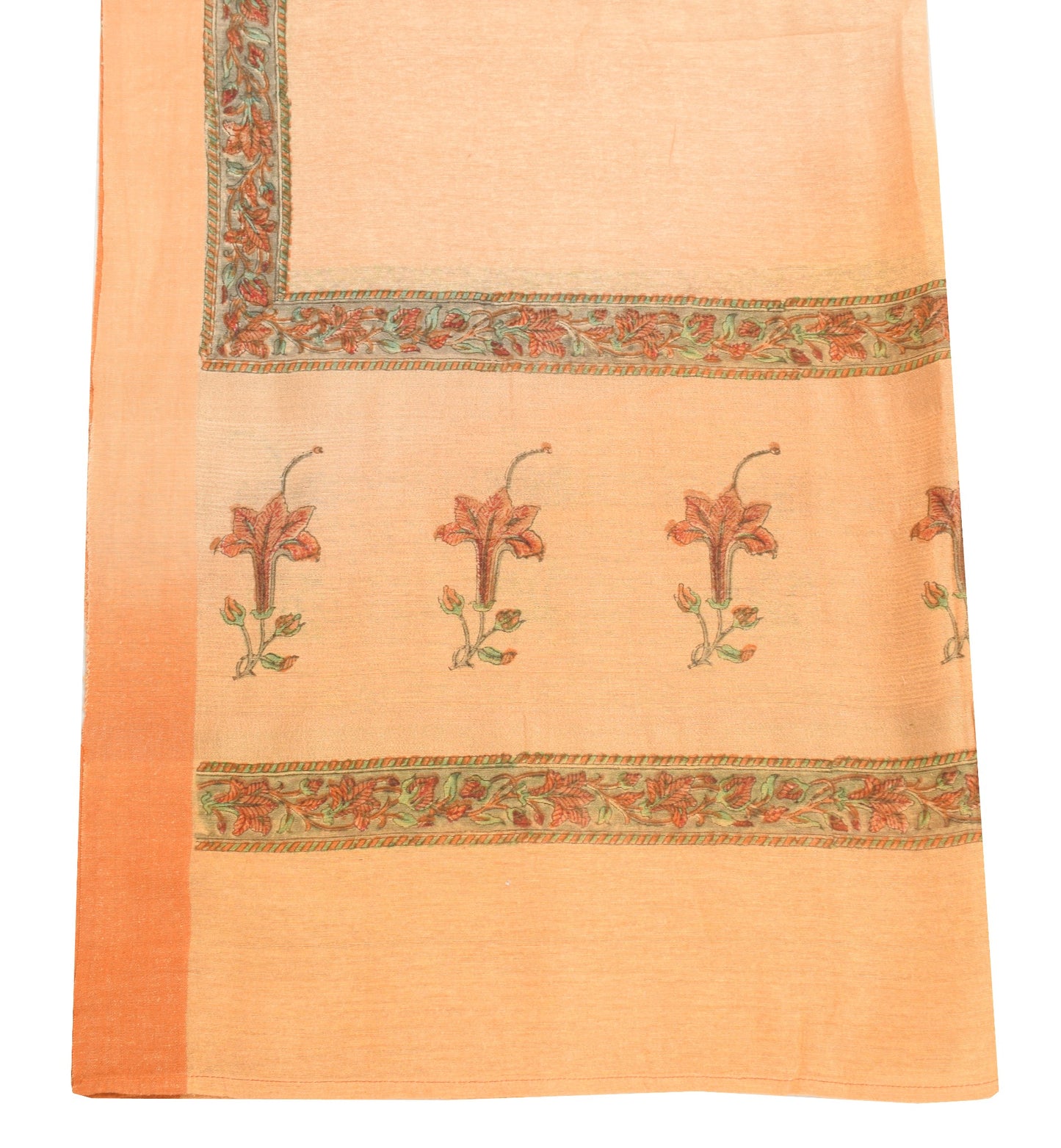 Sushila Vintage Peach Dupatta Pure Khadi Silk Hand Block Printed Long Stole Wrap