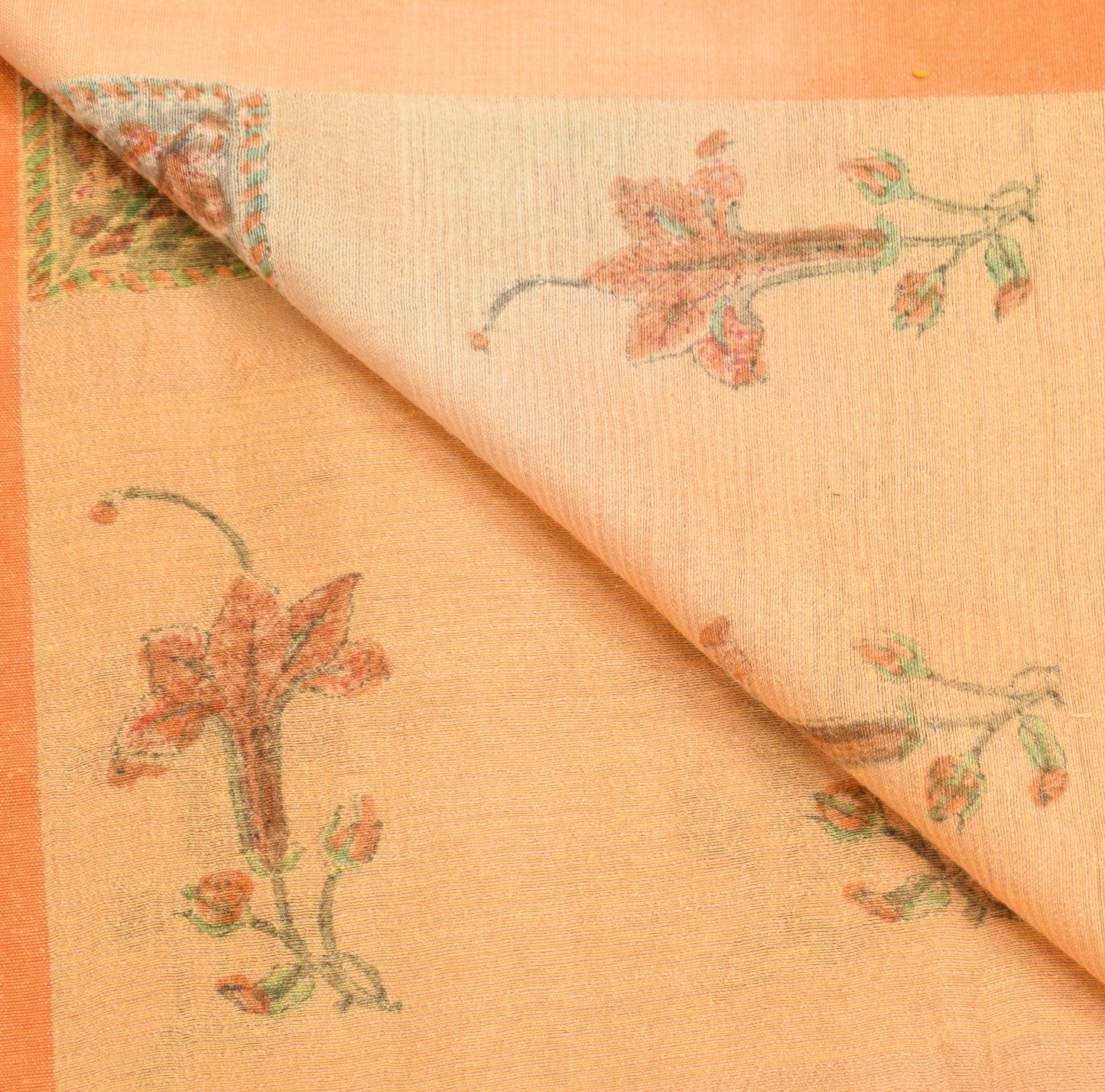 Sushila Vintage Peach Dupatta Pure Khadi Silk Hand Block Printed Long Stole Wrap