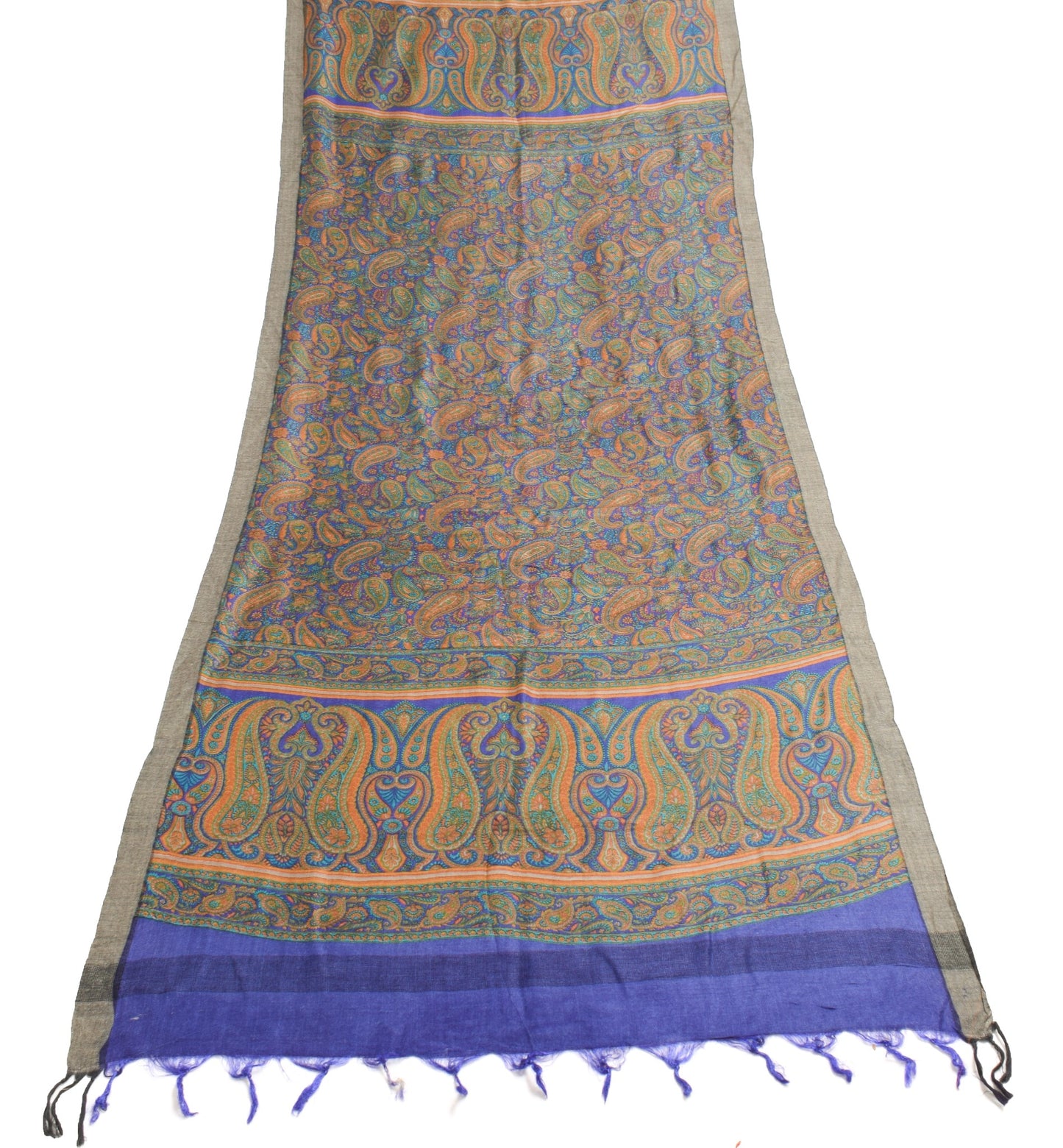 Sushila Vintage Blue Dupatta Paisley Printed 100%Pure Woolen Warm Soft LongStole