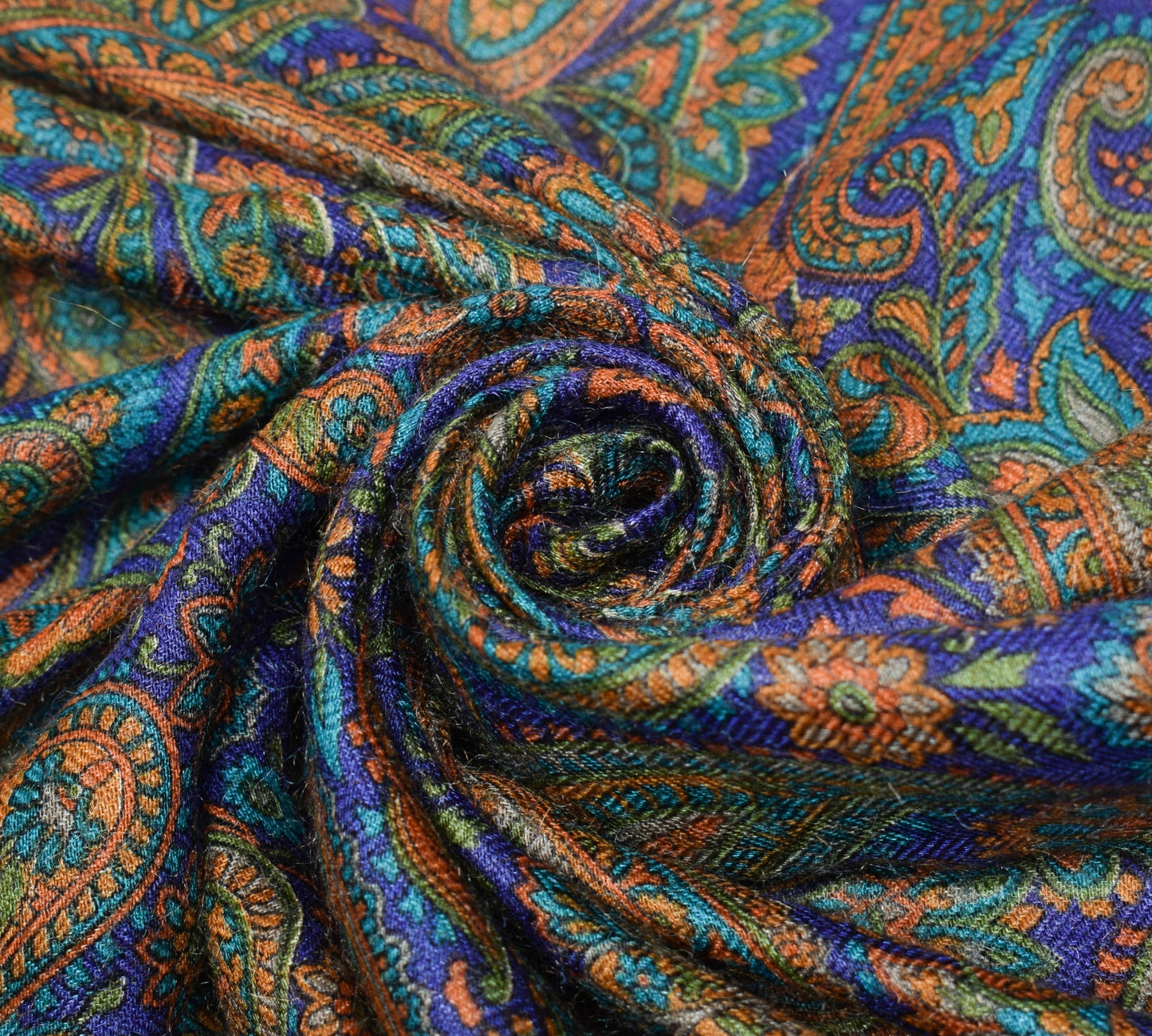 Sushila Vintage Blue Dupatta Paisley Printed 100%Pure Woolen Warm Soft LongStole