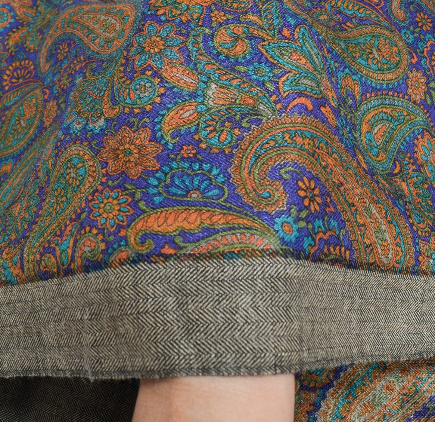 Sushila Vintage Blue Dupatta Paisley Printed 100%Pure Woolen Warm Soft LongStole