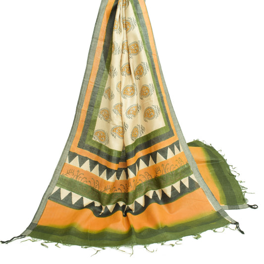 Sushila Vintage Hand Block Printed Dupatta 100% Pure Woolen Paisley Long Stole