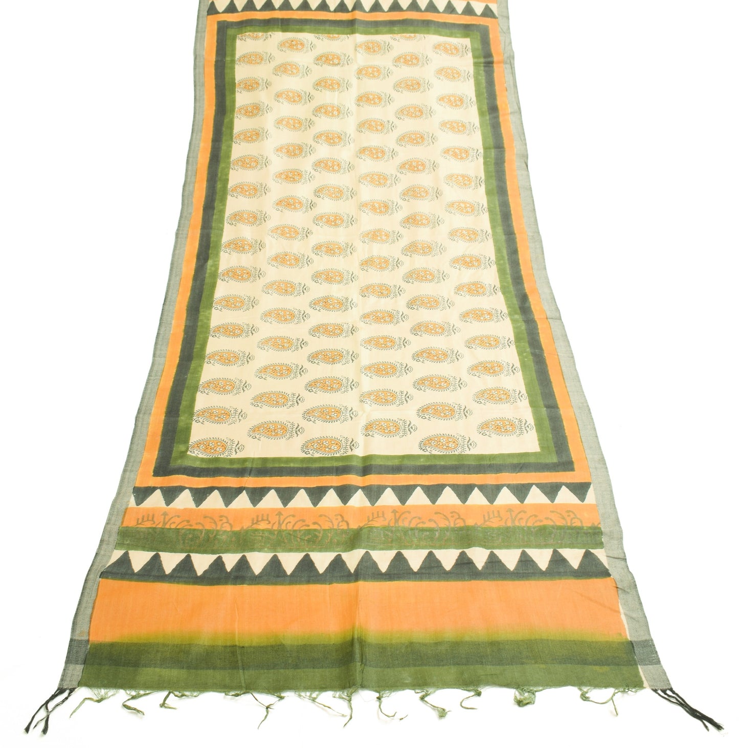 Sushila Vintage Hand Block Printed Dupatta 100% Pure Woolen Paisley Long Stole