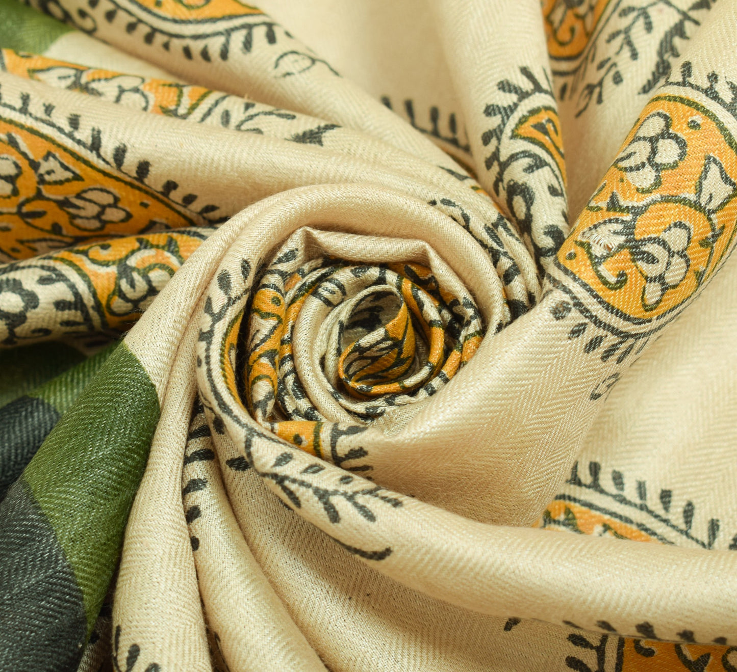 Sushila Vintage Hand Block Printed Dupatta 100% Pure Woolen Paisley Long Stole