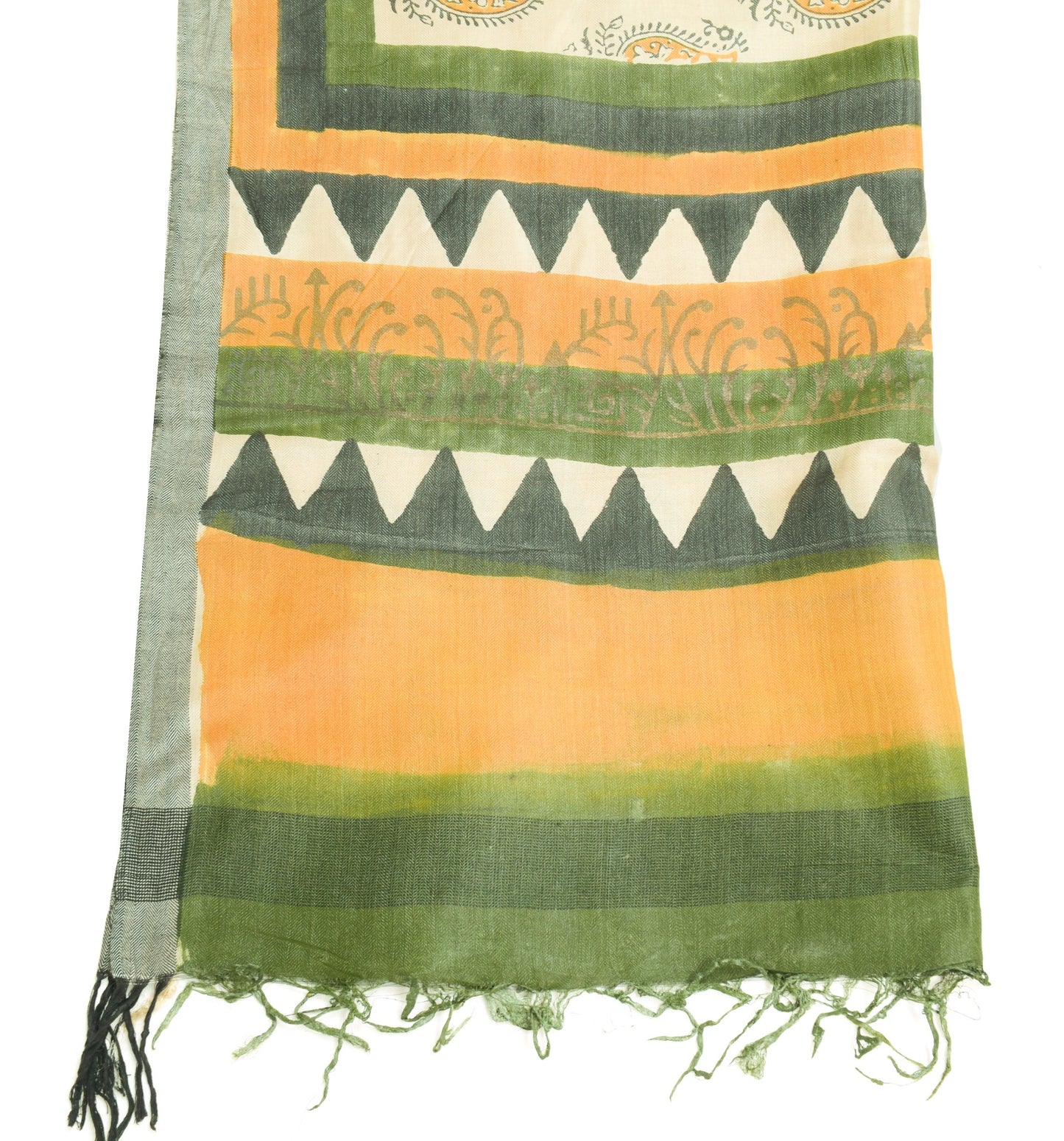 Sushila Vintage Hand Block Printed Dupatta 100% Pure Woolen Paisley Long Stole