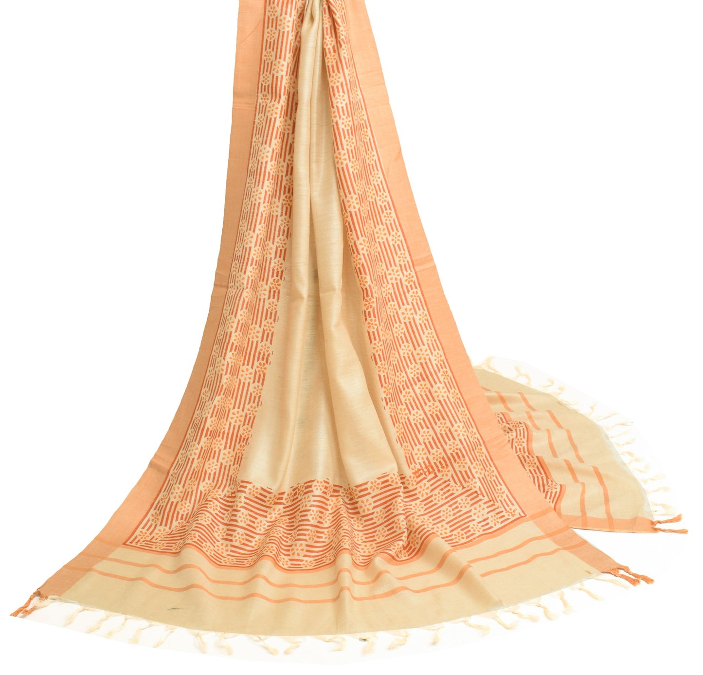 Sushila Vintage Cream Pure Woolen Dupatta Hand Block Printed Indian Long Stole