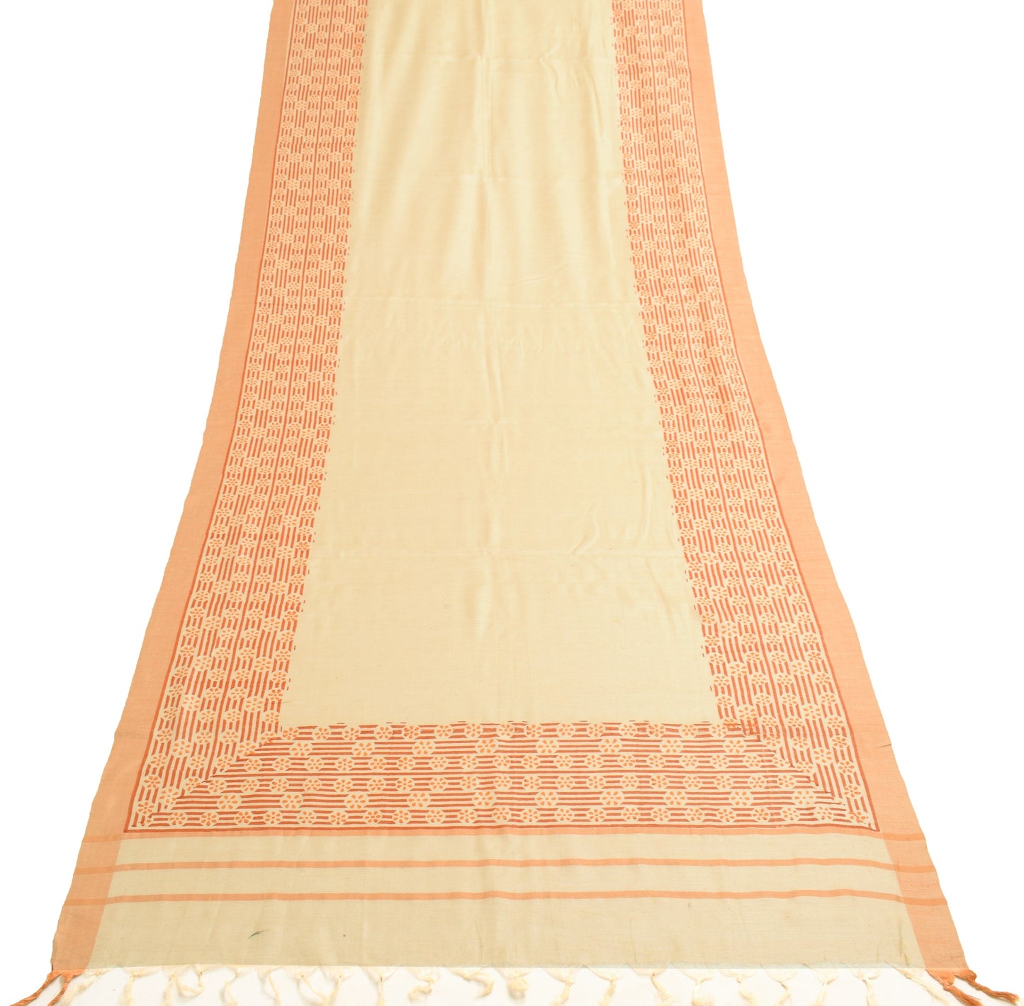 Sushila Vintage Cream Pure Woolen Dupatta Hand Block Printed Indian Long Stole