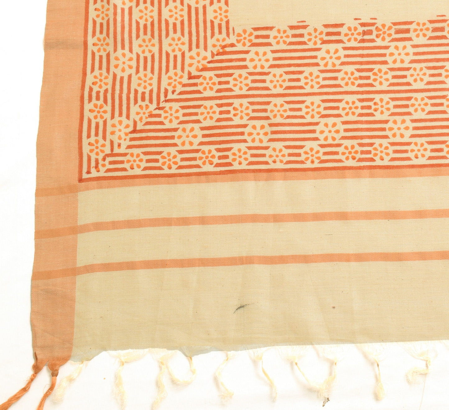 Sushila Vintage Cream Pure Woolen Dupatta Hand Block Printed Indian Long Stole