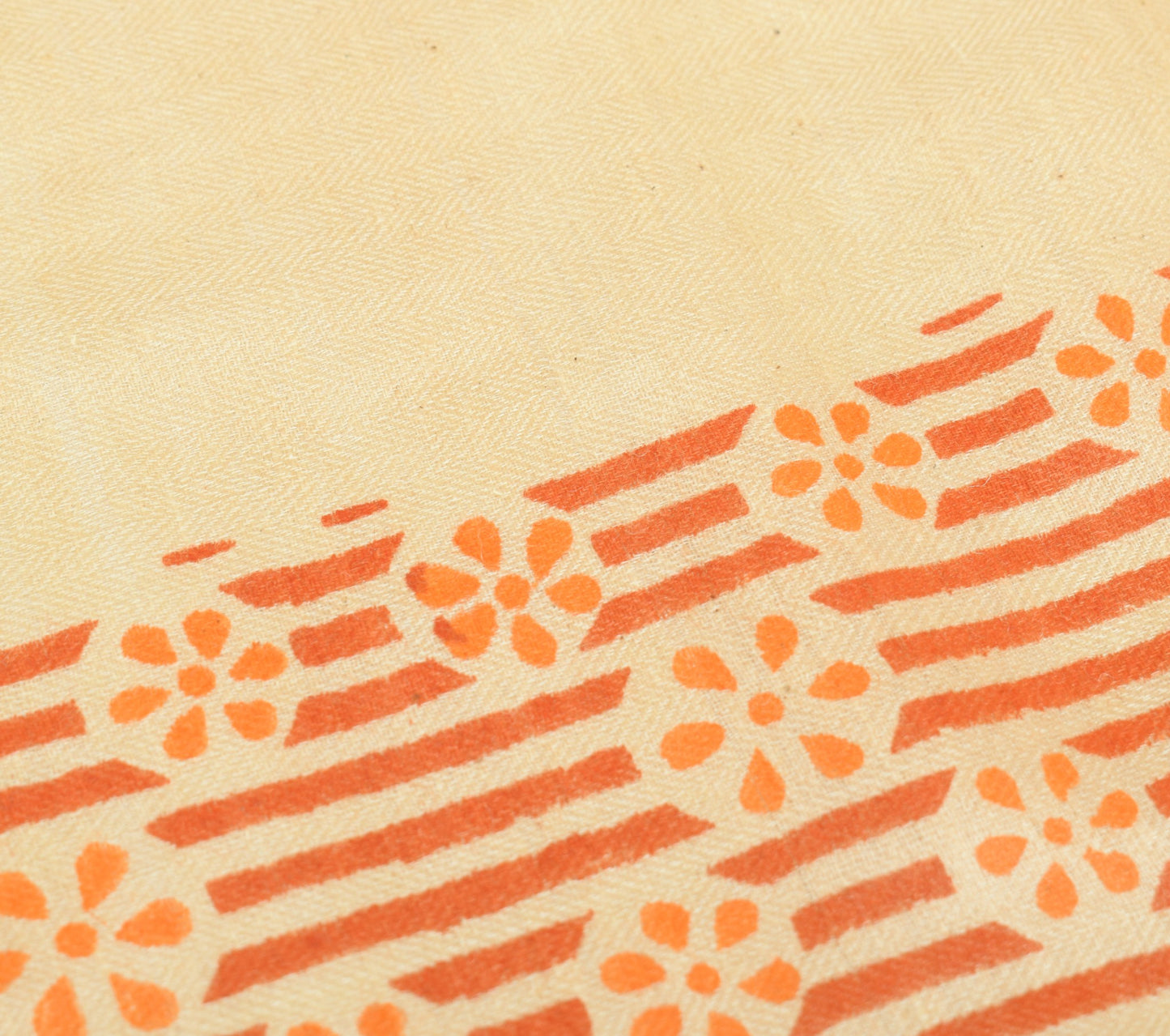 Sushila Vintage Cream Pure Woolen Dupatta Hand Block Printed Indian Long Stole