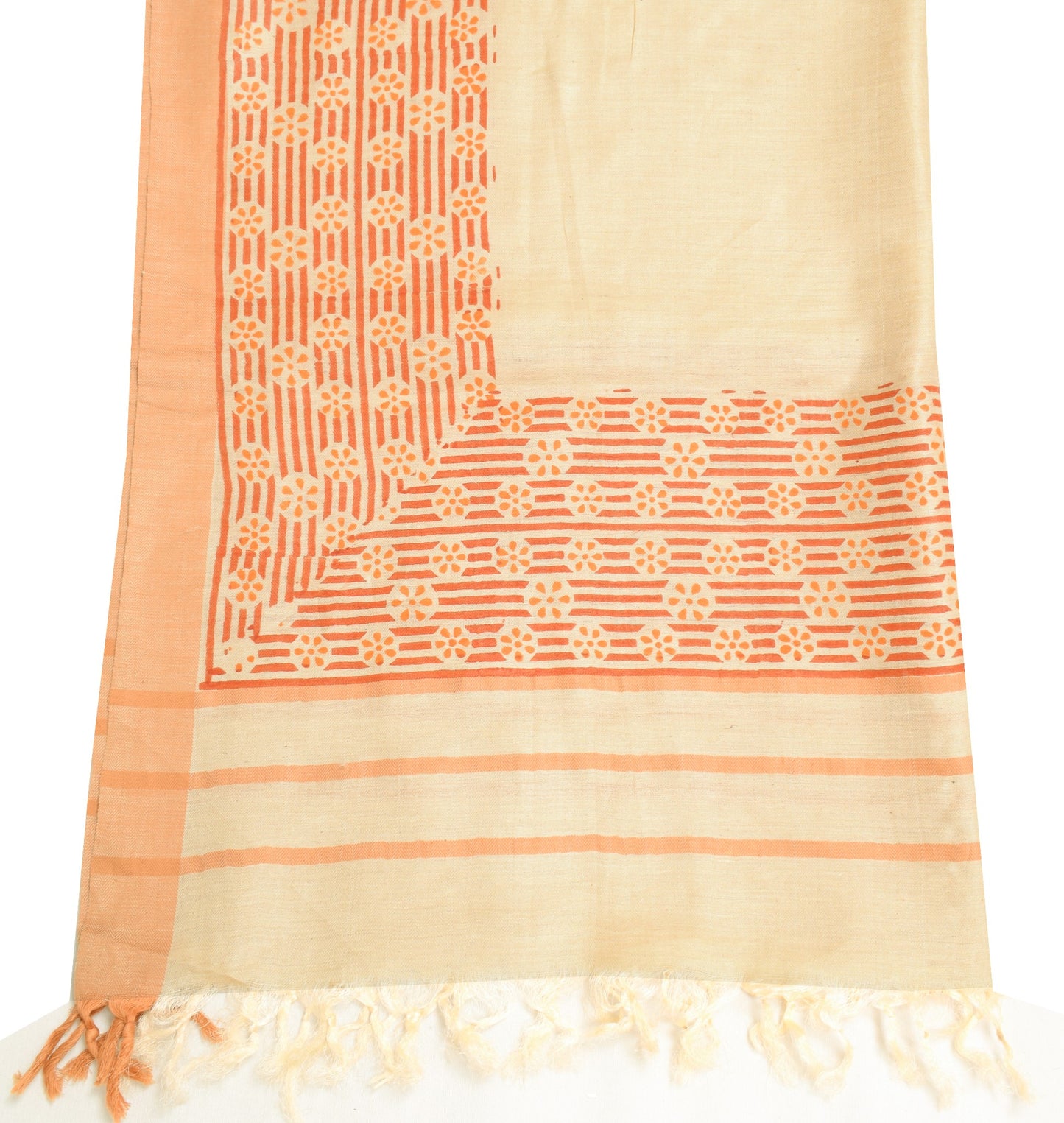Sushila Vintage Cream Pure Woolen Dupatta Hand Block Printed Indian Long Stole
