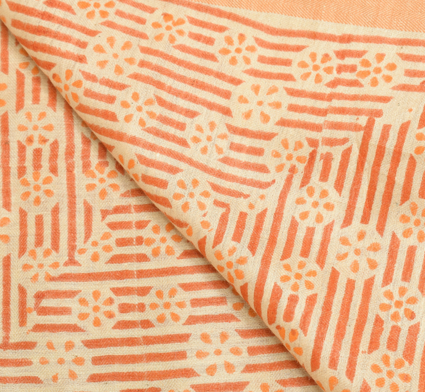 Sushila Vintage Cream Pure Woolen Dupatta Hand Block Printed Indian Long Stole