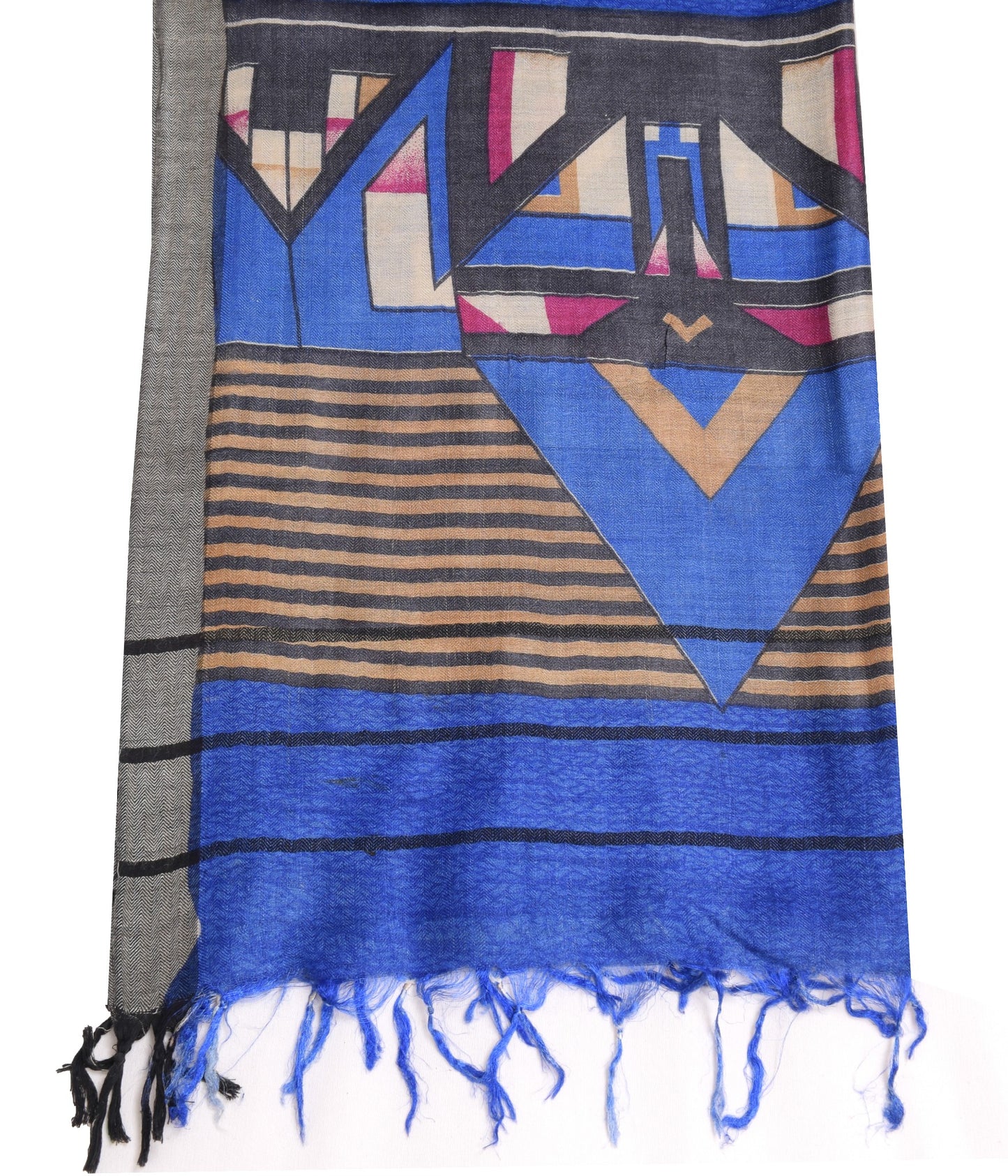 Sushila Vintage Blue Dupatta 100% Pure Woolen Printed Soft Indian Long Stole