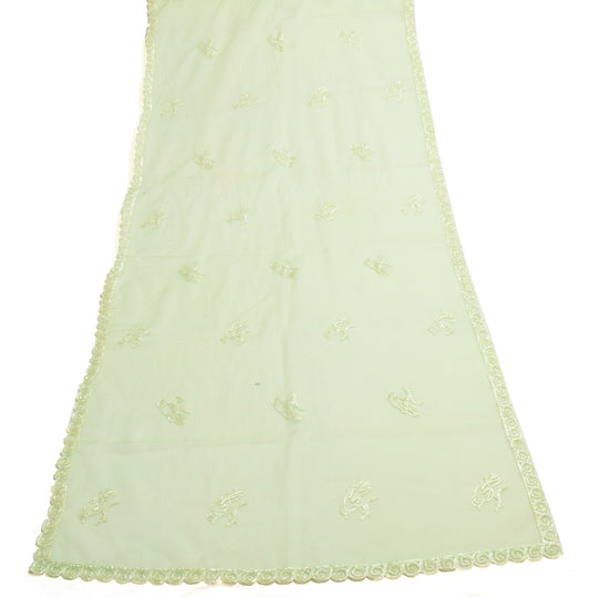 Sushila Vintage Pista Green Dupatta Art Organza Birds Embroidered Long Stole