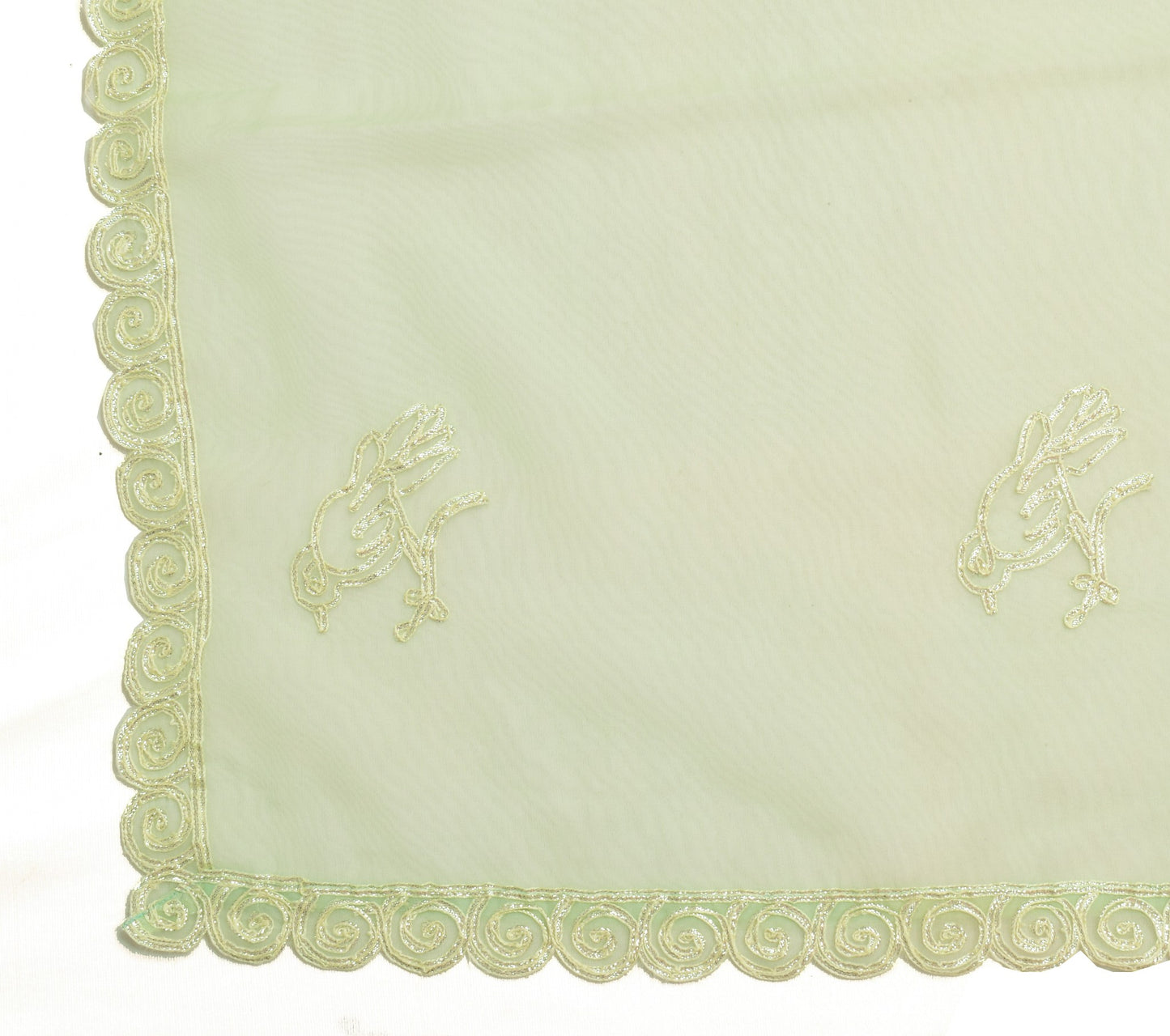 Sushila Vintage Pista Green Dupatta Art Organza Birds Embroidered Long Stole