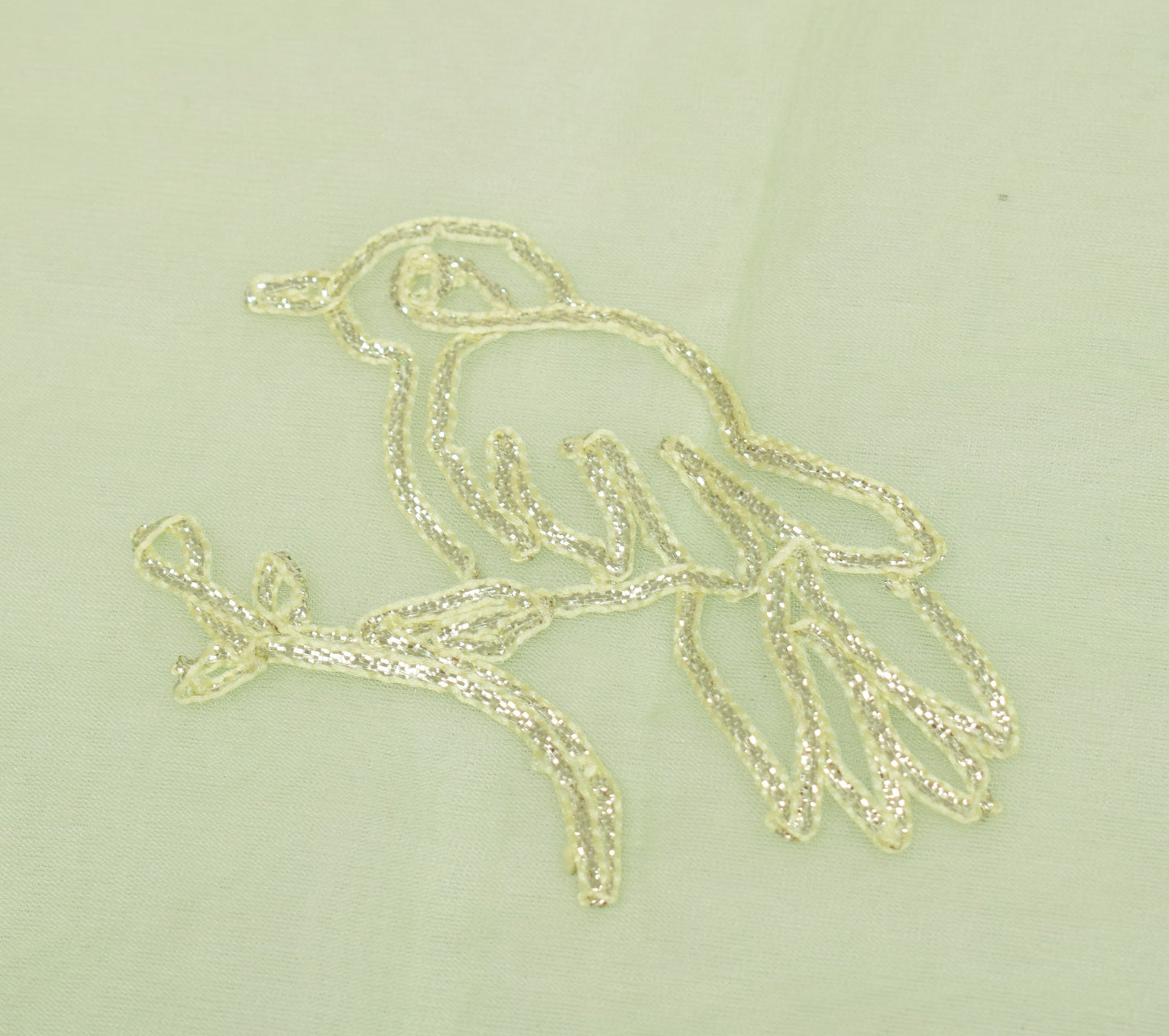 Sushila Vintage Pista Green Dupatta Art Organza Birds Embroidered Long Stole