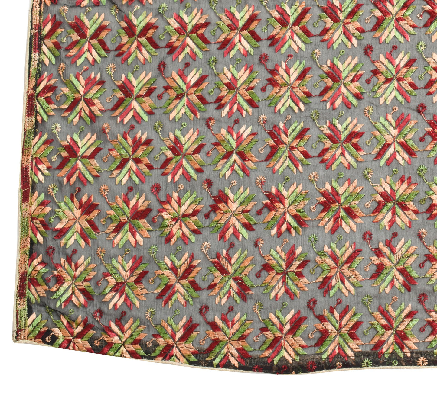 Sushila Vintage Phulkari Black Dupatta Art Chiffon Embroidered Floral Long Stole