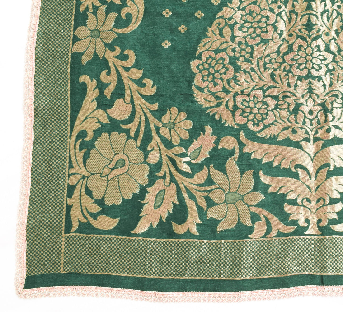 Sushila Vintage Teal Green Dupatta 100%Pure Cotton Zari Brocade Long Stole Wrap