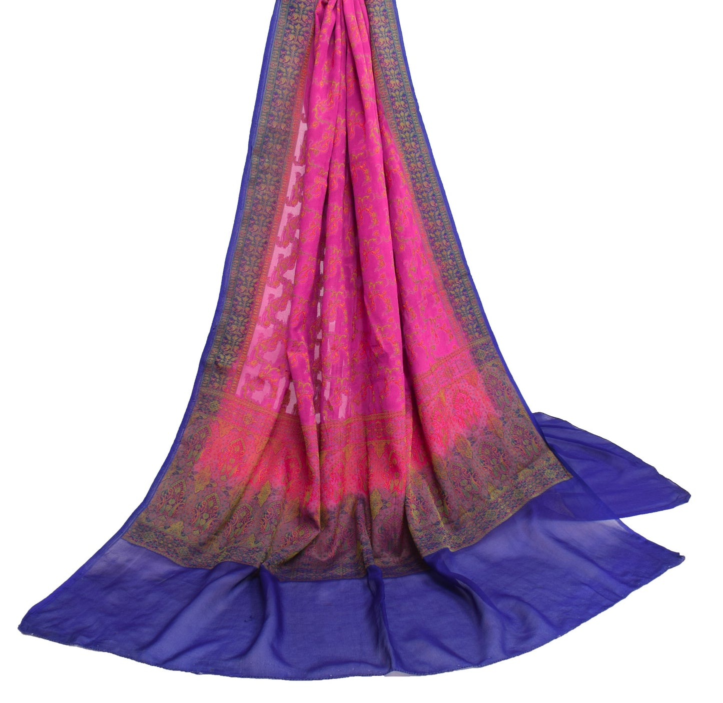 Sushila Vintage Fuchsia Pink Dupatta Pure Silk Woven Floral Women Long Stole