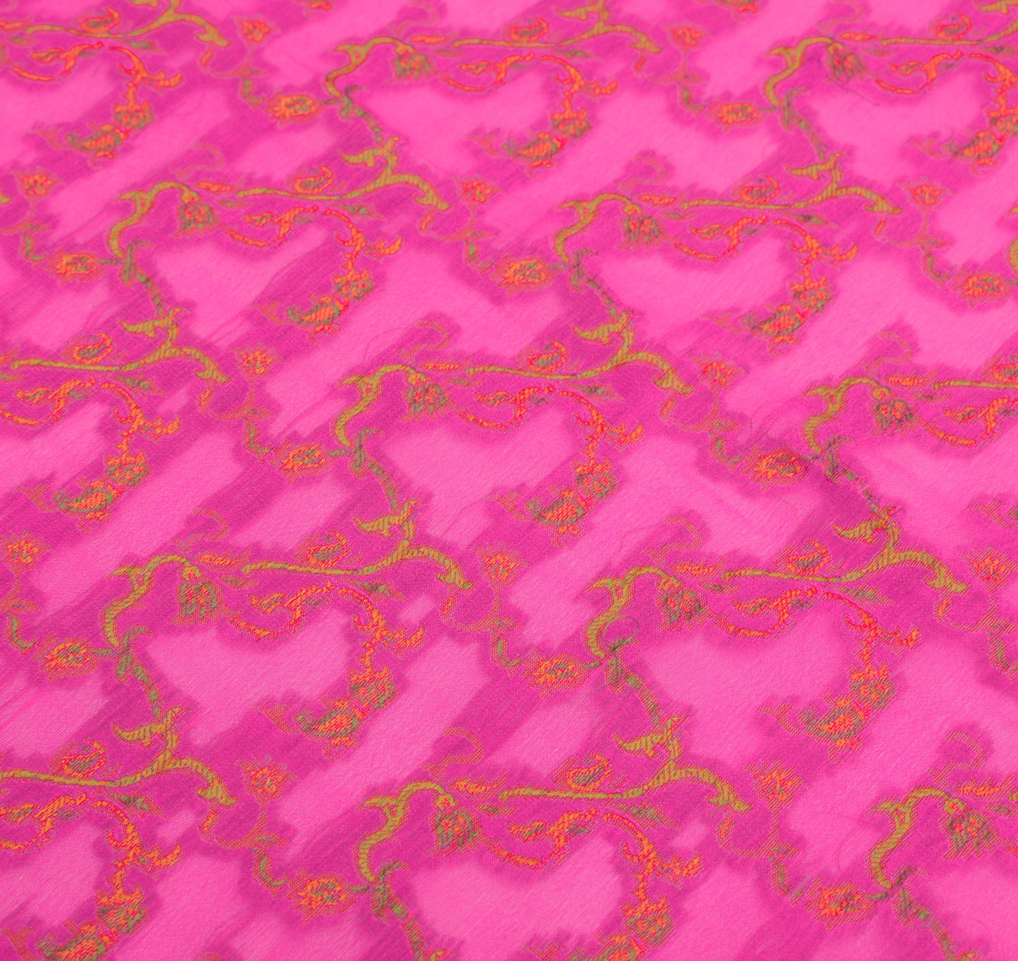 Sushila Vintage Fuchsia Pink Dupatta Pure Silk Woven Floral Women Long Stole