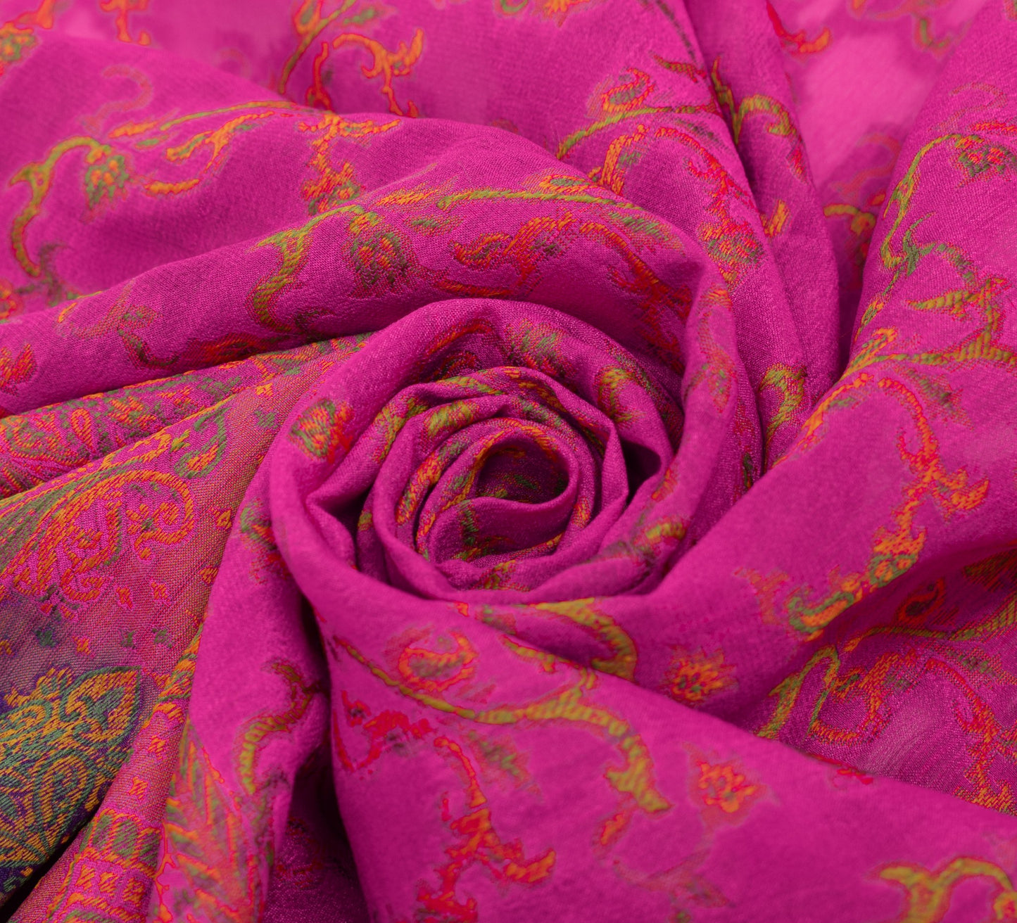 Sushila Vintage Fuchsia Pink Dupatta Pure Silk Woven Floral Women Long Stole