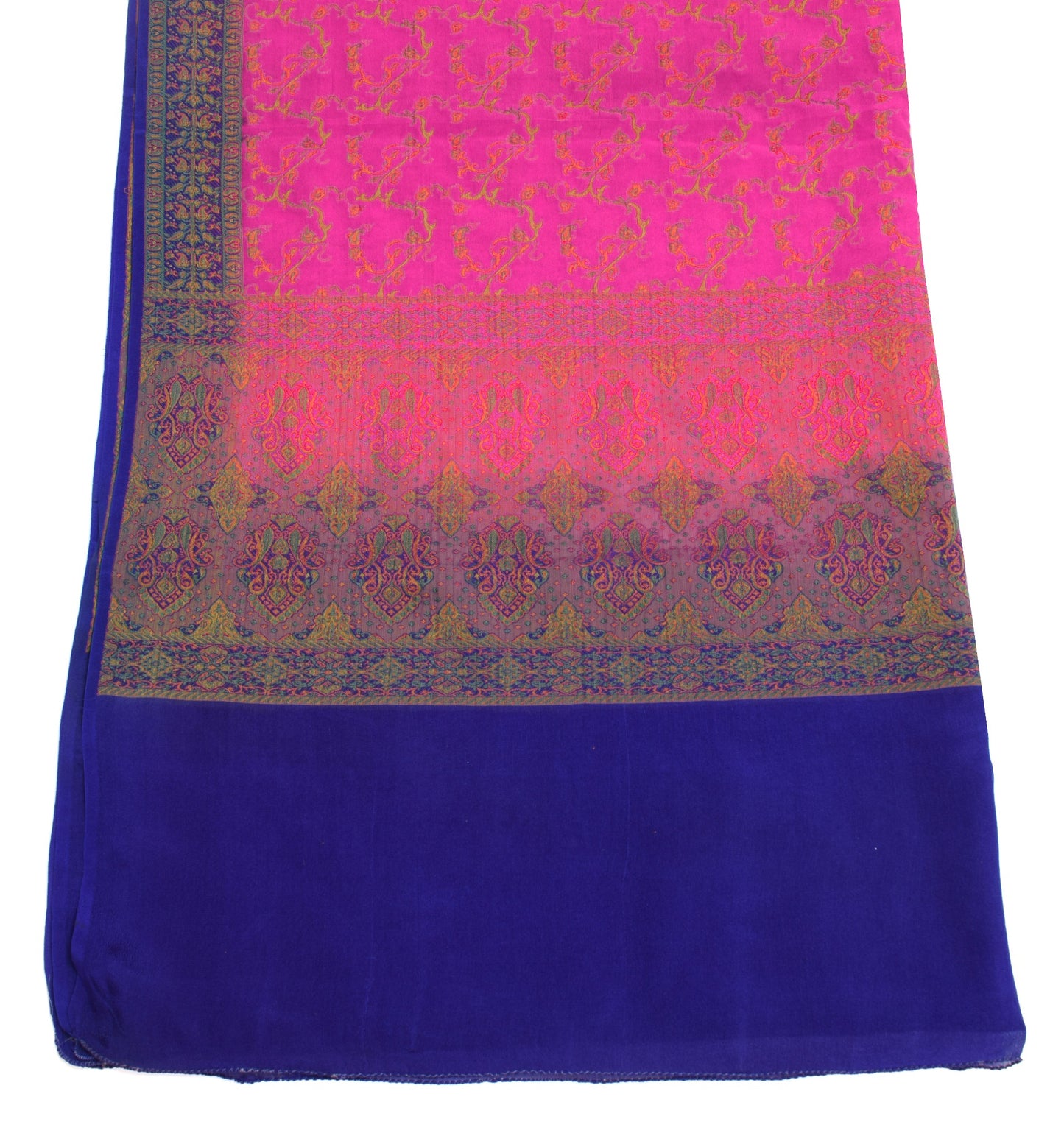 Sushila Vintage Fuchsia Pink Dupatta Pure Silk Woven Floral Women Long Stole
