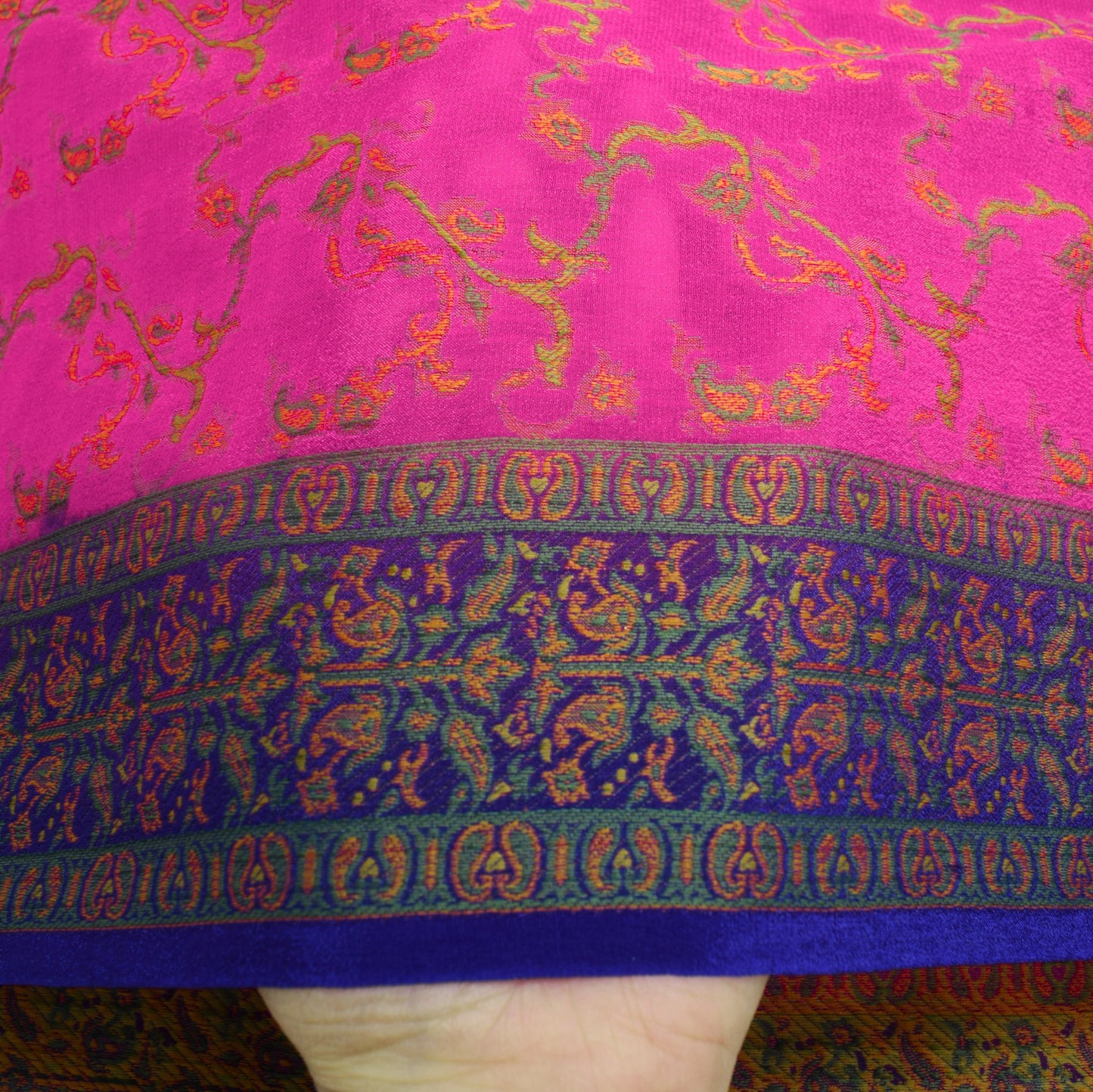 Sushila Vintage Fuchsia Pink Dupatta Pure Silk Woven Floral Women Long Stole