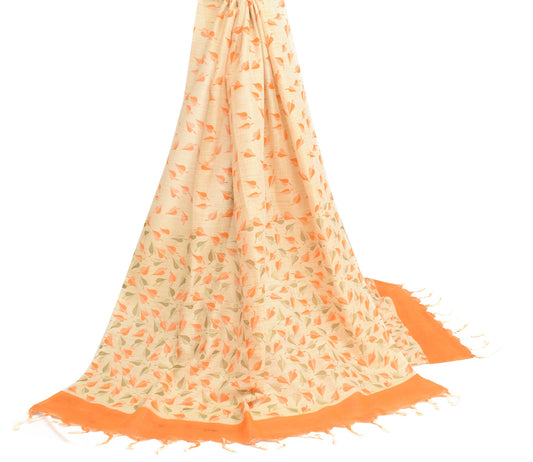 Sushila Vintage Cream Bhagalpuri Dupatta Pure Khadi Cotton Printed Long Stole