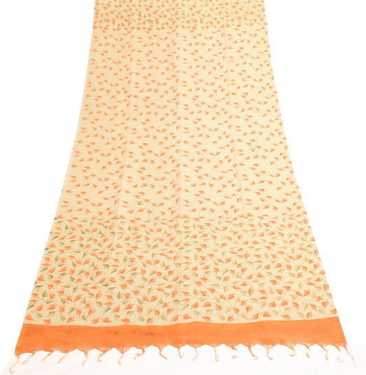 Sushila Vintage Cream Bhagalpuri Dupatta Pure Khadi Cotton Printed Long Stole
