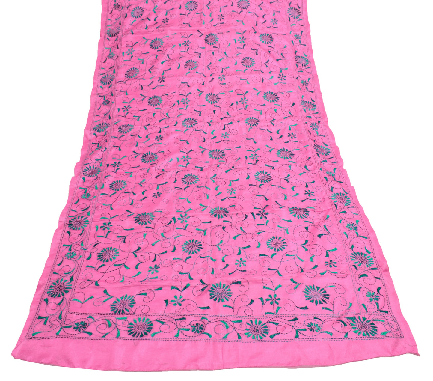 Sushila Vintage Vibrant Pink Art Silk Dupatta Hand Embroidered Floral Long Stole