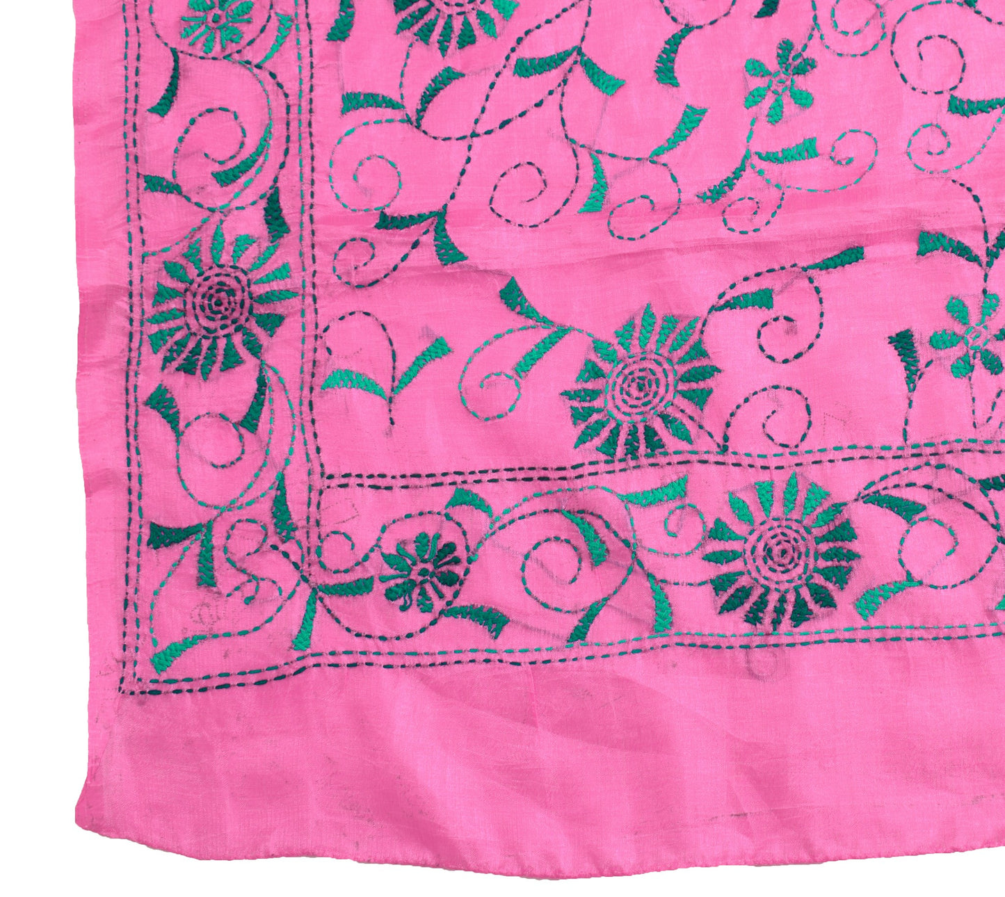 Sushila Vintage Vibrant Pink Art Silk Dupatta Hand Embroidered Floral Long Stole