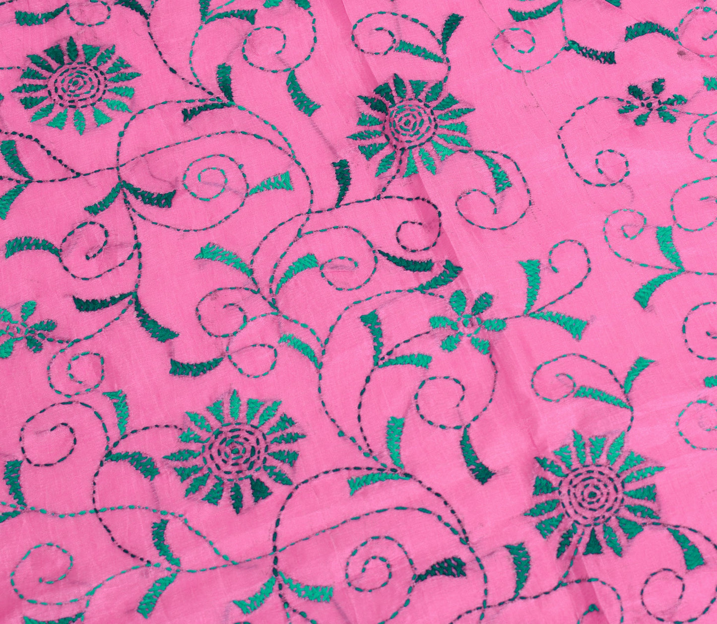 Sushila Vintage Vibrant Pink Art Silk Dupatta Hand Embroidered Floral Long Stole
