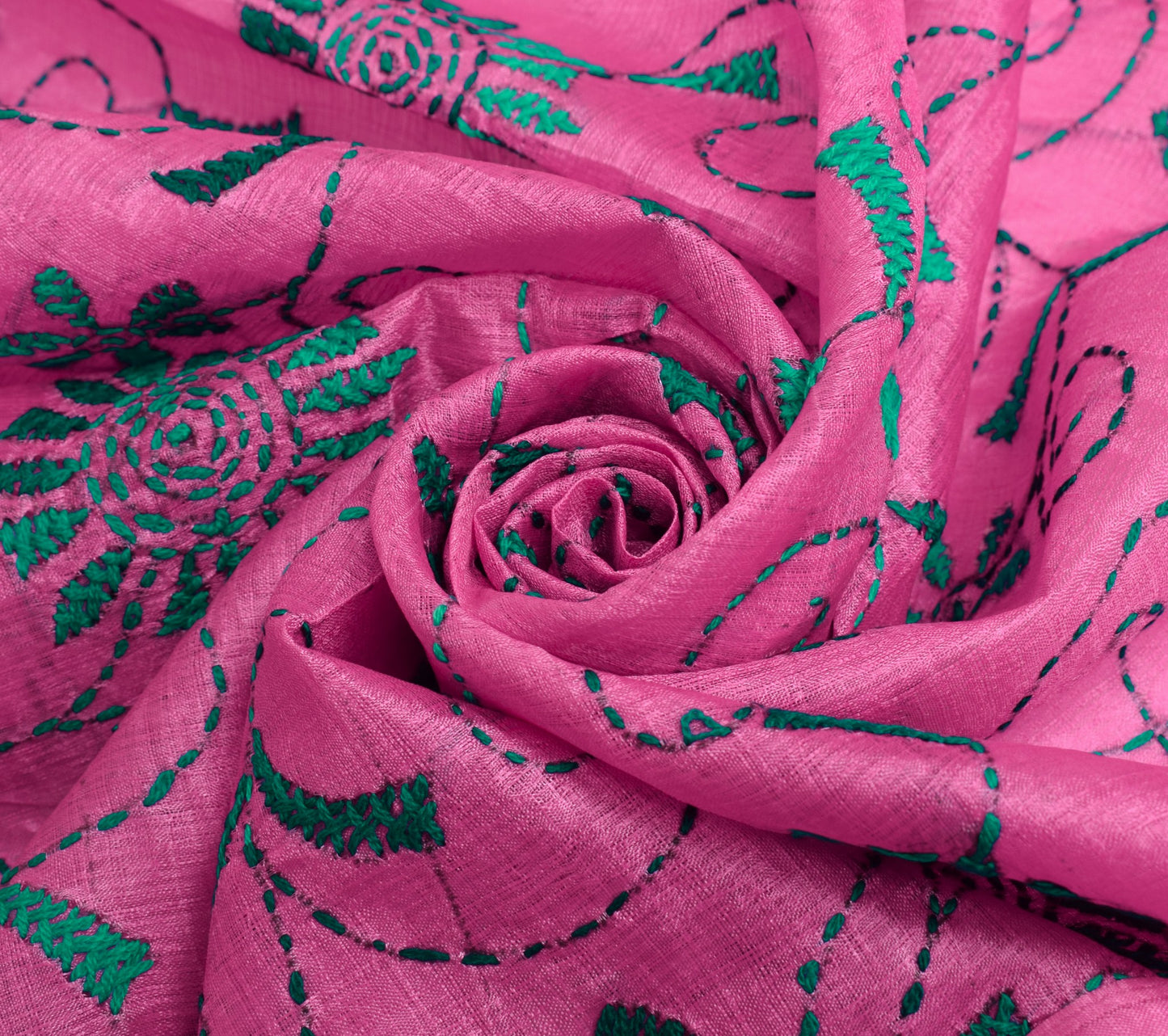 Sushila Vintage Vibrant Pink Art Silk Dupatta Hand Embroidered Floral Long Stole