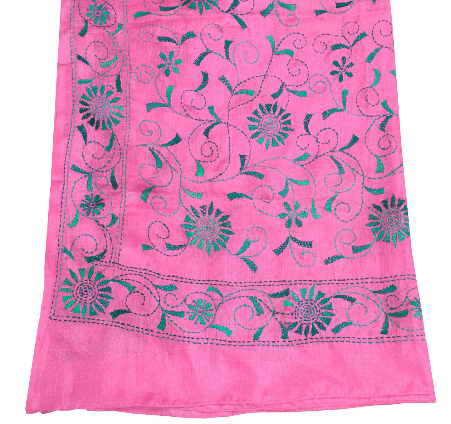 Sushila Vintage Vibrant Pink Art Silk Dupatta Hand Embroidered Floral Long Stole