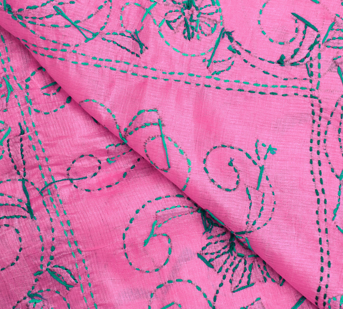 Sushila Vintage Vibrant Pink Art Silk Dupatta Hand Embroidered Floral Long Stole